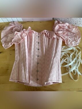 Corset Story Pink Eyelet Off-the-shoulder Ruffle Sleeve Steel Bone Corset